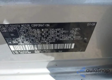 2008 Toyota Rav4 from USA, damaged, VIN JTMBD33V586088638